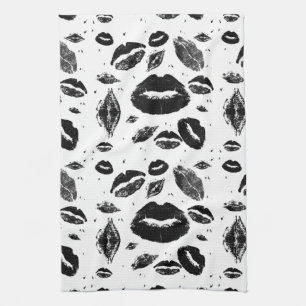 Kisses All Over (Black & White) Tea Towel