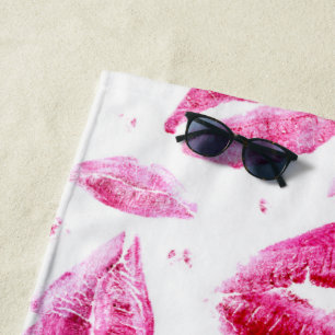 Kisses All Over (White) Beach Towel