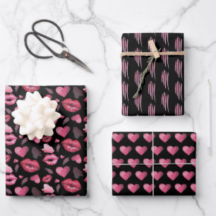 Kisses And Hearts Pattern Watercolor Wrapping Wrapping Paper Sheet