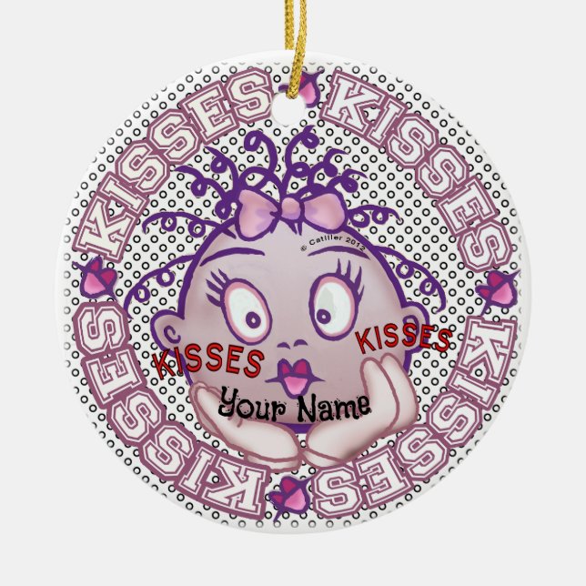 Kisses Face Ceramic Tree Decoration (Front)