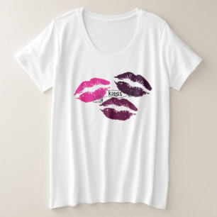 Kisses Hot Pink Purple Lips Graphic Plus Size T-Shirt