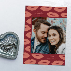 Kisses Modern Flat Valentine's Day Card - Maroon