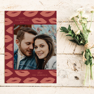 Kisses Modern Valentine's Day Photo Card - Maroon