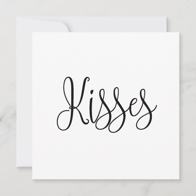 Kisses. Valentines day. Black and white script Holiday Card (Front)