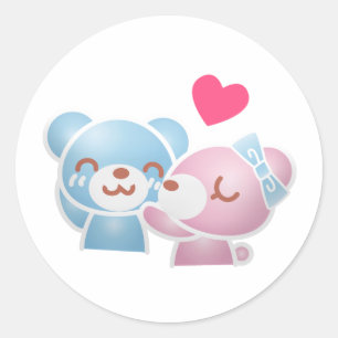 Kissing Bears Cute and Kawaii Classic Round Sticker