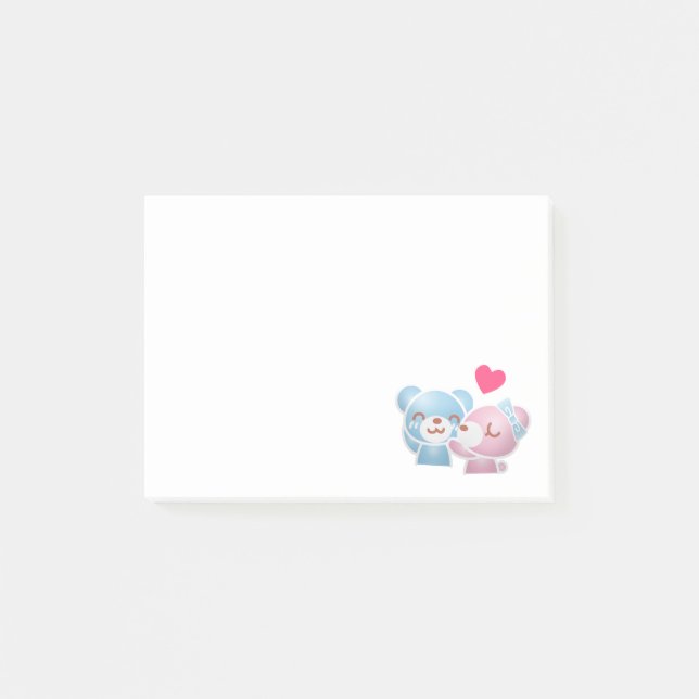Kissing Bears Cute and Kawaii Post-it Notes (Front)