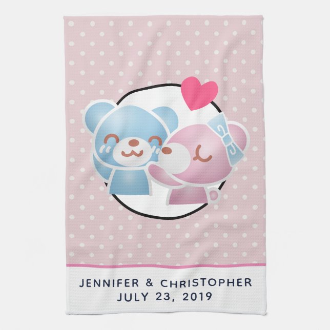 Kissing Bears Cute and Kawaii Tea Towel (Vertical)