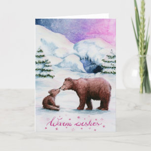 Kissing bears cute folded Christmas card