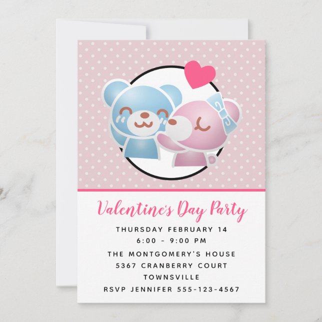 Kissing Bears Cute Valentines Invite (Front)