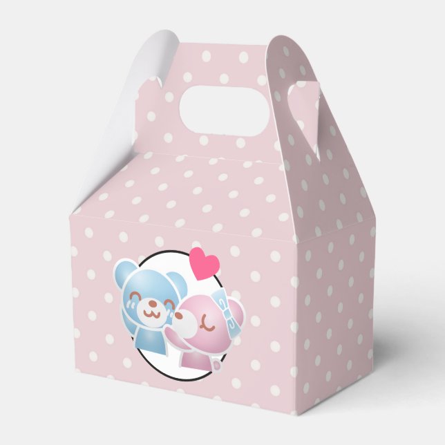 KIssing Bears on Polka Dots Cute and Kawaii Favour Box (Front Side)