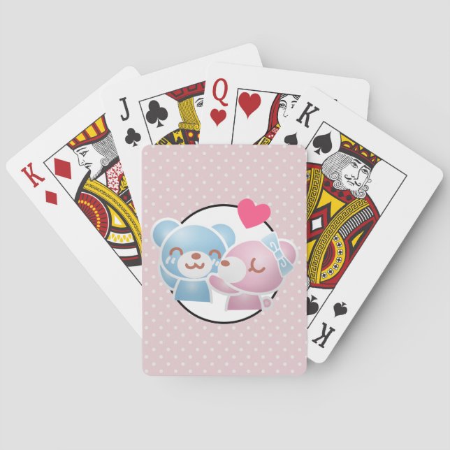 KIssing Bears on Polka Dots Cute and Kawaii Playing Cards (Back)