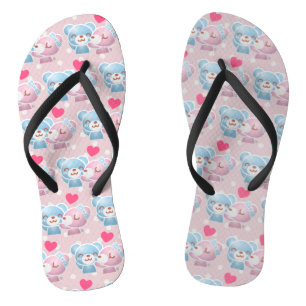 KIssing Bears on Polka Dots Pattern Cute Jandals
