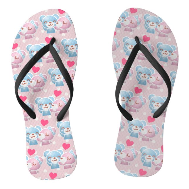 KIssing Bears on Polka Dots Pattern Cute Jandals (Footbed)