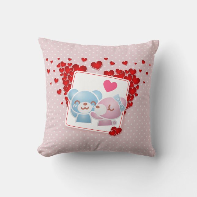 Kissing bears with Love Hearts All Around Cushion (Front)
