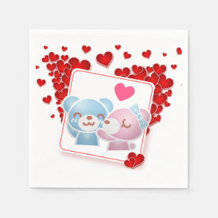 Kissing bears with Love Hearts All Around Napkin
