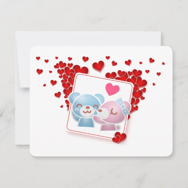 Kissing bears with Love Hearts Holiday Card (Front)