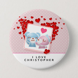 Kissing bears with Red Love Hearts All Around 7.5 Cm Round Badge