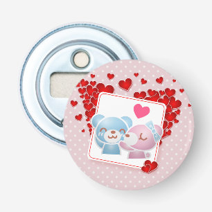 Kissing bears with Red Love Hearts All Around Bottle Opener