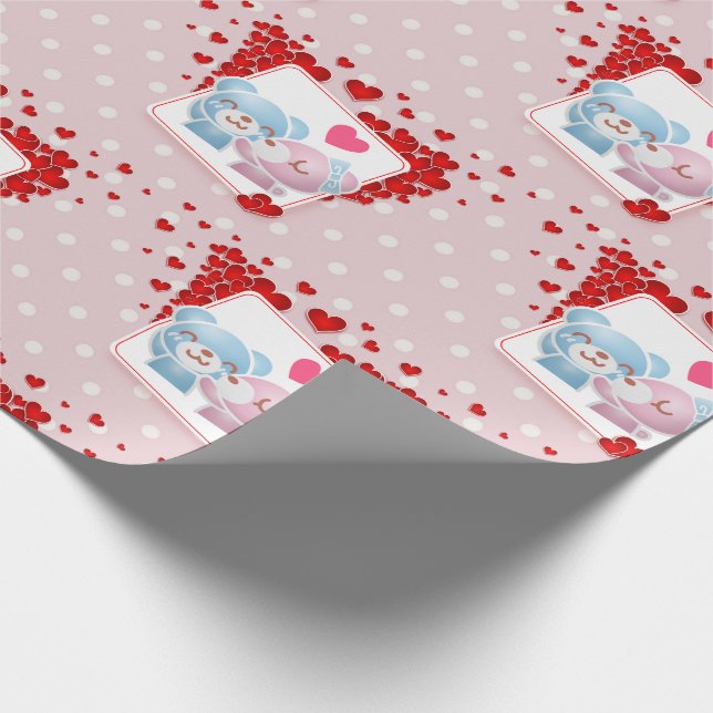Kissing bears with Red Love Hearts All Around Wrapping Paper (Corner)