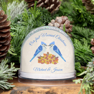 Kissing Blue Jays Fall First Married Christmas Snowglobe
