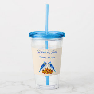 Kissing Blue Jays Fall Wedding Custom Acrylic Tumbler