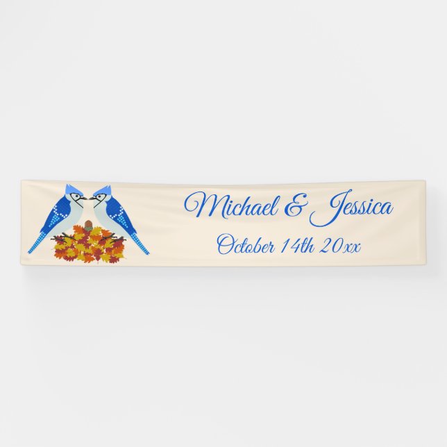 Kissing Blue Jays Fall Wedding Custom Banner (Horizontal)