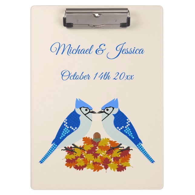 Kissing Blue Jays Fall Wedding Custom Clipboard (Front)