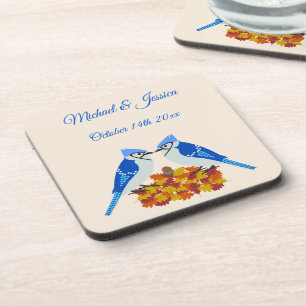 Kissing Blue Jays Fall Wedding Custom Coaster