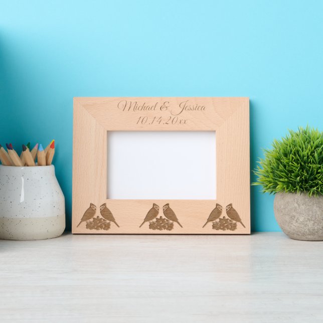 Kissing Blue Jays Fall Wedding Custom Etched Frames (Front)