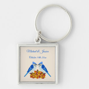Kissing Blue Jays Fall Wedding Custom Key Ring