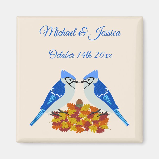 Kissing Blue Jays Fall Wedding Custom Magnet (Front)