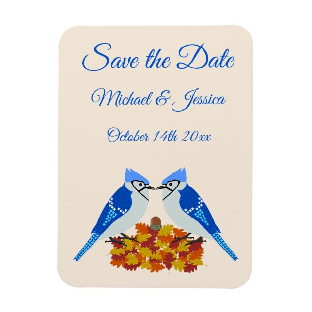 Kissing Blue Jays Fall Wedding Custom Magnet (Vertical)