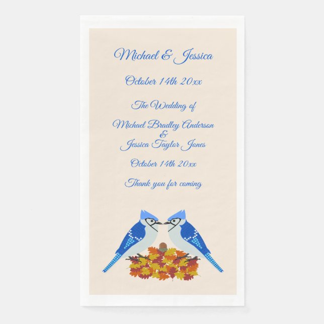 Kissing Blue Jays Fall Wedding Custom Napkin (Front)