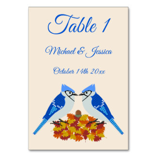 Kissing Blue Jays Fall Wedding Custom Table Number