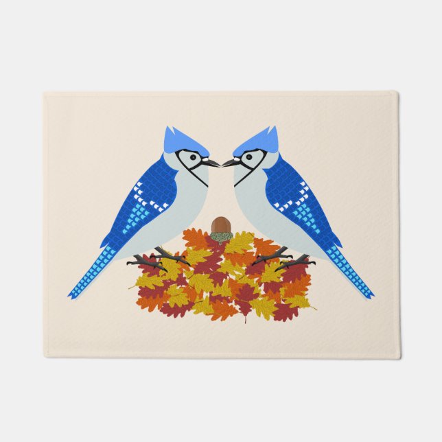 Kissing Blue Jays Fall Wedding Doormat (Front)