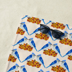 Kissing Blue Jays Fall Wedding Patterned Beach Towel