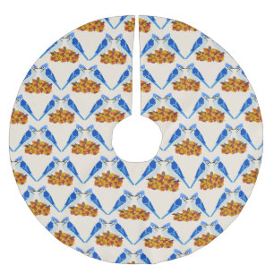 Kissing Blue Jays Fall Wedding Patterned Brushed Polyester Tree Skirt
