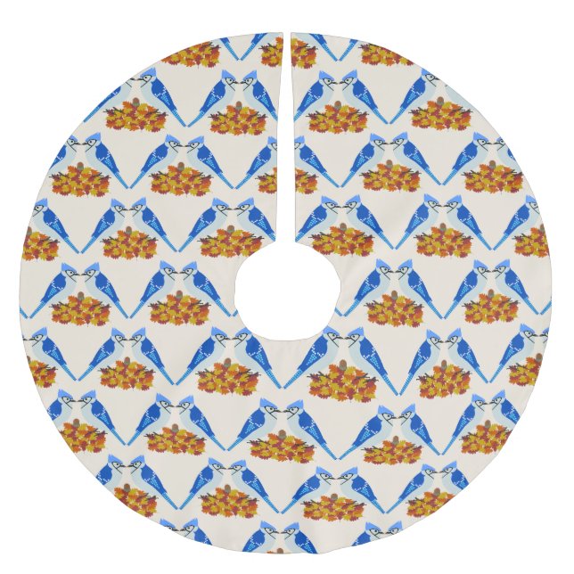 Kissing Blue Jays Fall Wedding Patterned Brushed Polyester Tree Skirt (Front)