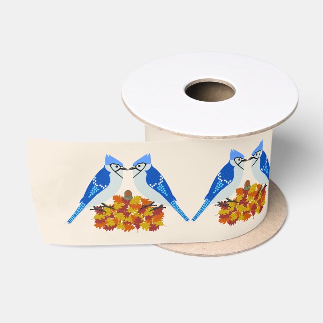 Kissing Blue Jays Fall Wedding Satin Ribbon (Spool)