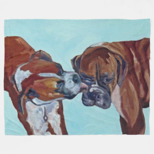 Kissing Boxer Dogs Art Fleece Blanket