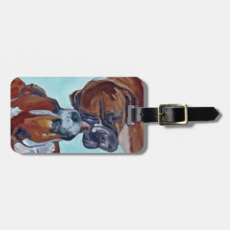 Kissing Boxer Dogs Art Portrait Luggage Tag
