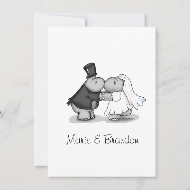 Kissing Bride & Groom Hippos Personalise (Front)