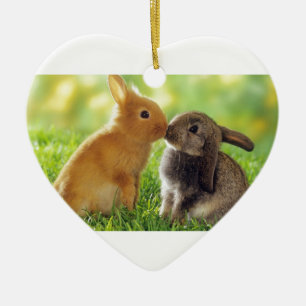 Kissing Bunnies Ceramic Tree Decoration