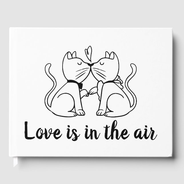 Kissing Cats Black White Wedding Bridal Shower Guest Book (Front)
