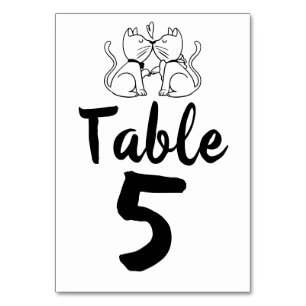 Kissing Cats Kitty Modern Black White Wedding Table Number