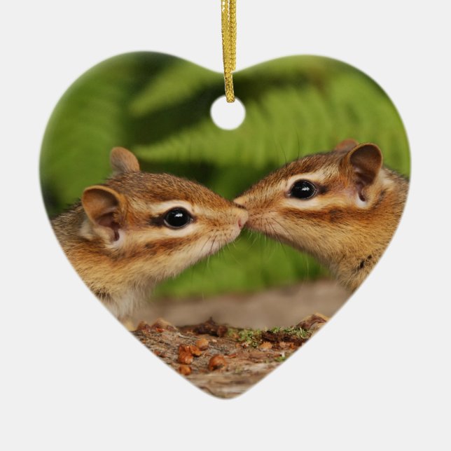 Kissing Chipmunks "Our First Christmas" Ornament (Front)