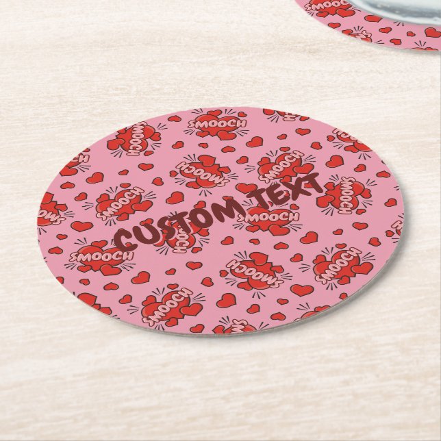 Kissing Comic Sound Effect Pattern Round Paper Coaster (Angled)