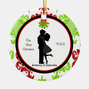 Kissing Couple First Christmas Together Ornament