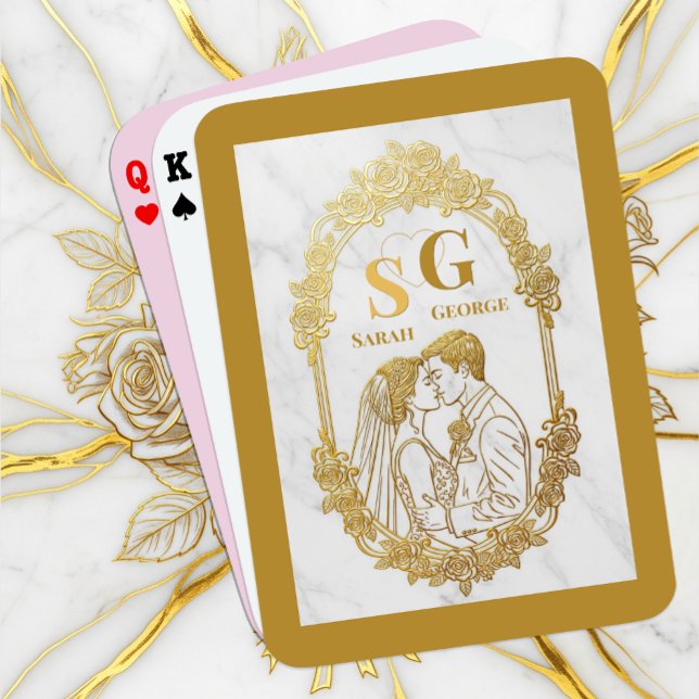 Kissing Couple, Gold Wedding, Frame, Initials Playing Cards (Creator Uploaded)