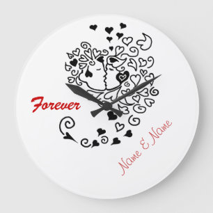 Kissing Couple Profile Hearts Hair Forever Clock